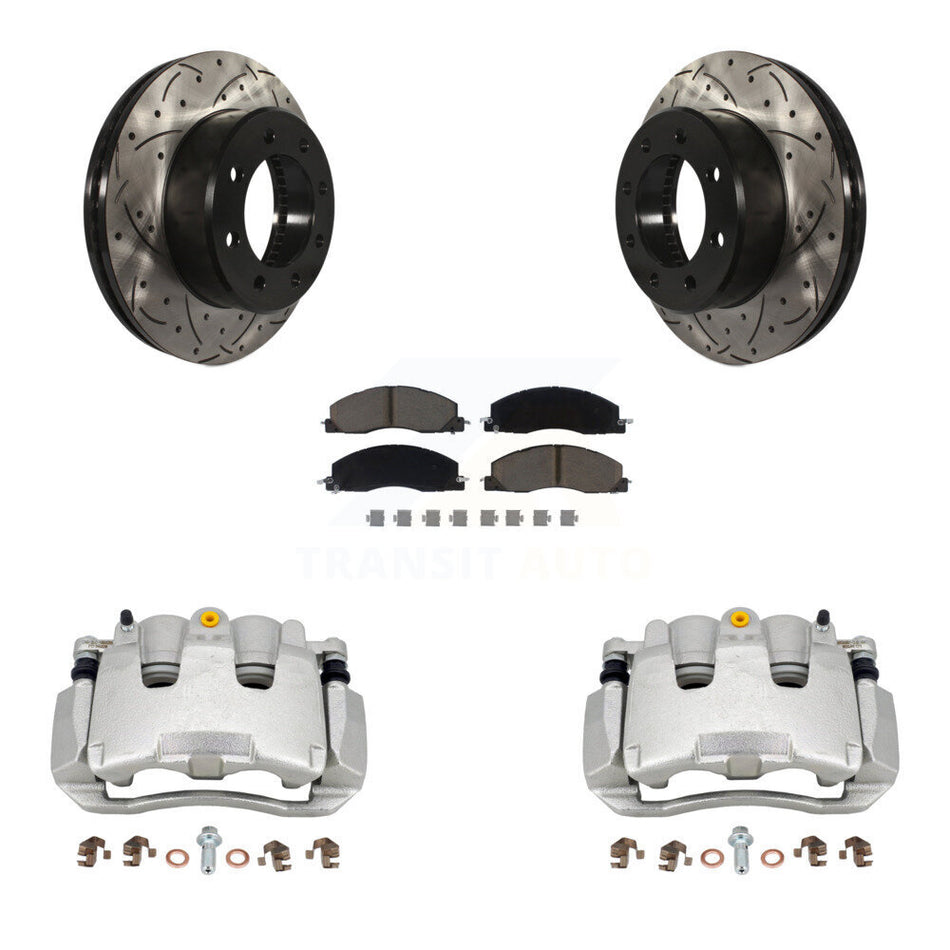 Front Brake Caliper Drill Slot Rotor Ceramic Pad Kit For 2012 Ram 1500 With 8 Lug Wheels KCD-100010C