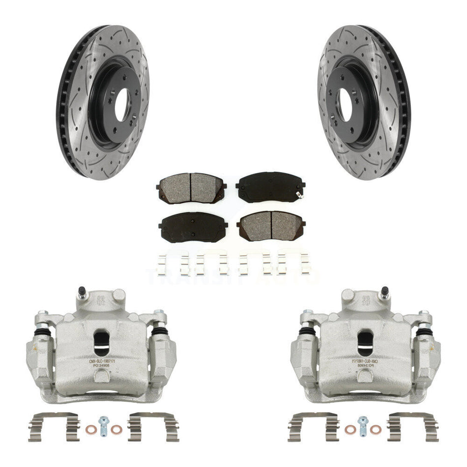 Front Brake Coated Caliper Drill Slotted Rotors Semi-Metallic Pad Kit For Hyundai Sonata KCD-100010S