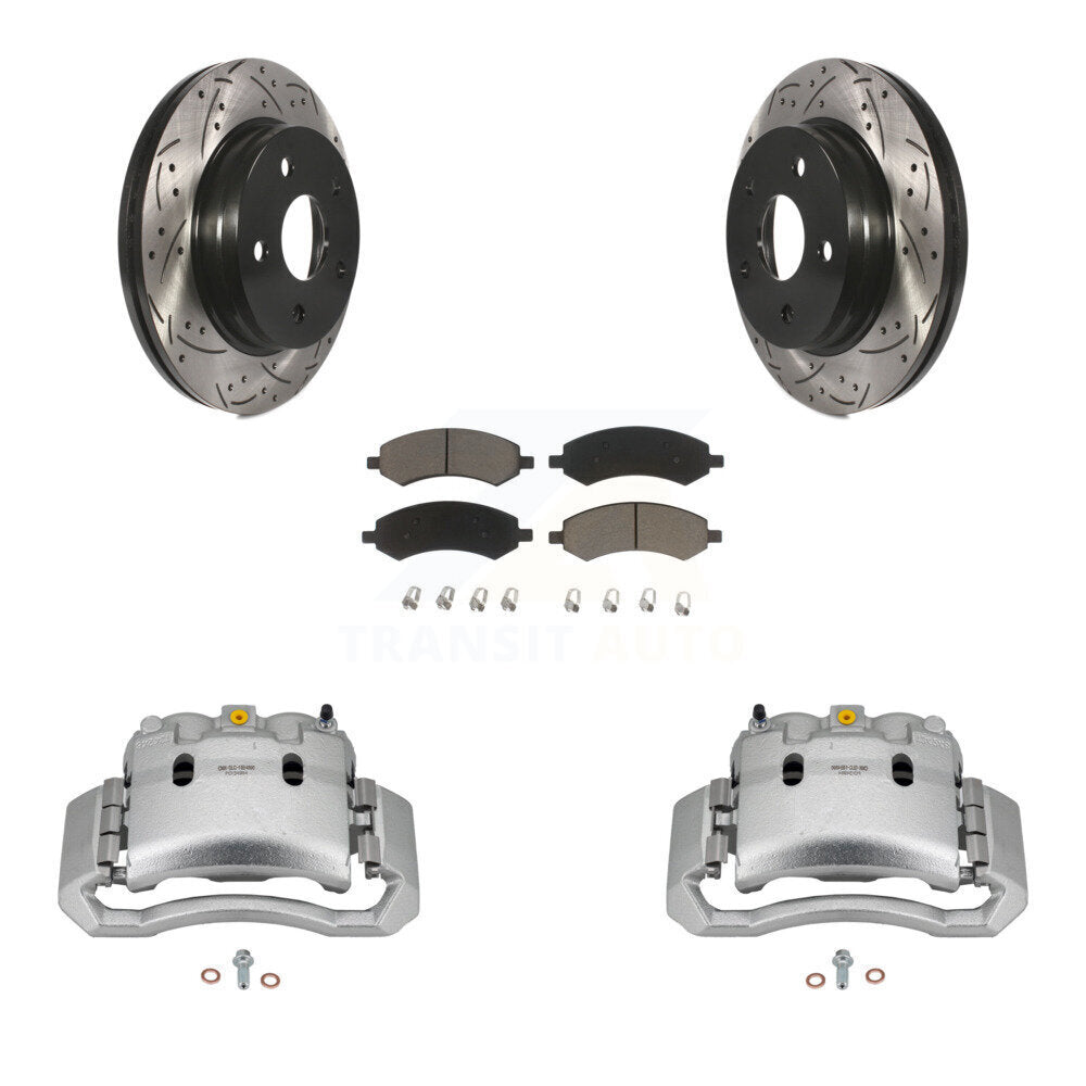 Front Disc Brake Coated Caliper Drilled Slotted Rotor Ceramic Pad Kit For Dodge Ram 1500 KCD-100011C