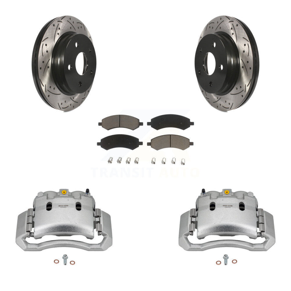 Front Disc Brake Coated Caliper Drilled Slotted Rotor Ceramic Pad Kit For Dodge Ram 1500 KCD-100011C