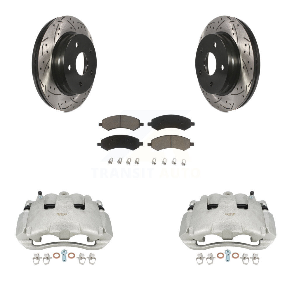 Front Disc Brake Coated Caliper Drilled Slotted Rotors And Ceramic Pads Kit For Dodge Ram 1500 KCD-100012C by Transit Auto