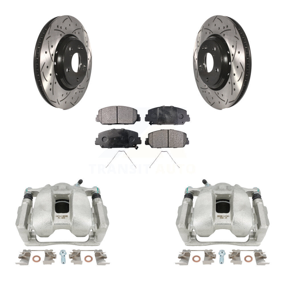 Front Disc Brake Coated Caliper Drilled Slotted Rotors And Semi-Metallic Pads Kit For Honda Accord Acura ILX KCD-100012P by Transit Auto