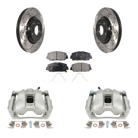 Front Disc Brake Coated Caliper Drilled Slotted Rotors And Semi-Metallic Pads Kit For Honda Accord Acura ILX KCD-100012P by Transit Auto