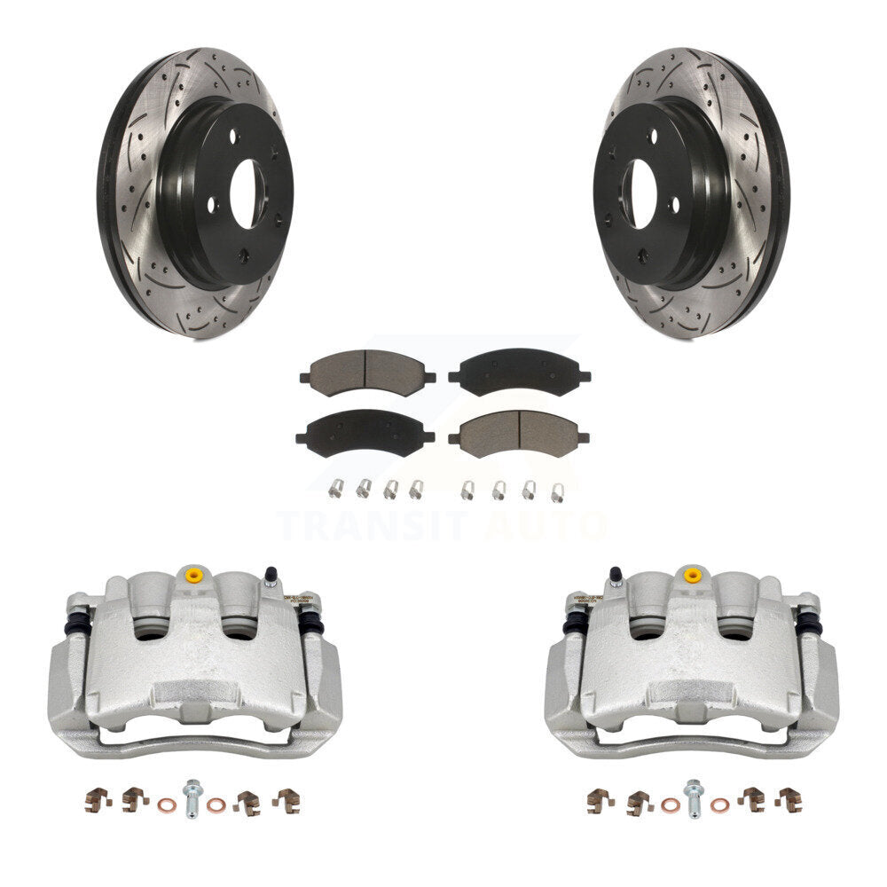 Front Brake Caliper Drill Slotted Rotor Ceramic Pad Kit For Chrysler Aspen Dodge Durango KCD-100013C