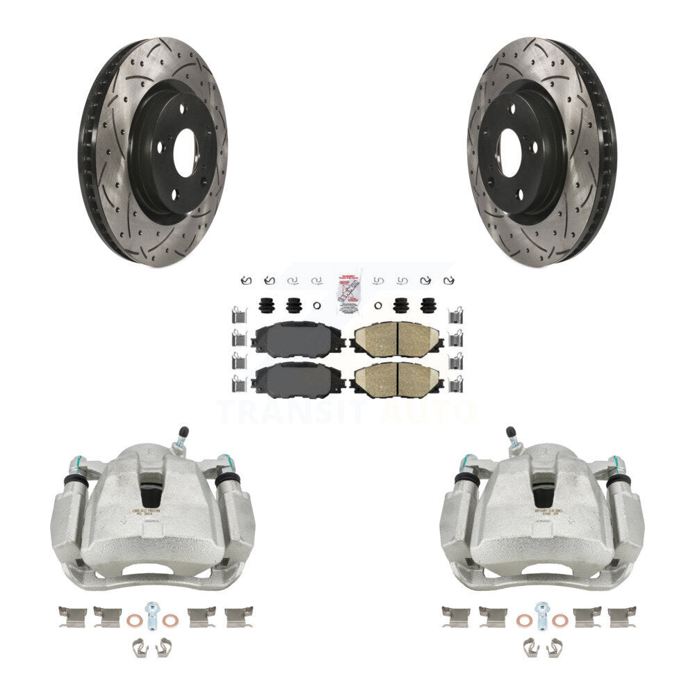 Front Disc Brake Coated Caliper Drilled Slotted Rotors And Ceramic Pads Kit For Toyota RAV4 Scion tC Matrix Pontiac Vibe Corolla iM Mirai KCD-100013N by Transit Auto