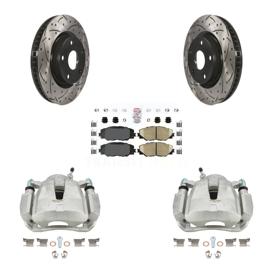 Front Disc Brake Coated Caliper Drilled Slotted Rotors And Ceramic Pads Kit For Toyota RAV4 Scion tC Matrix Pontiac Vibe Corolla iM Mirai KCD-100013N by Transit Auto