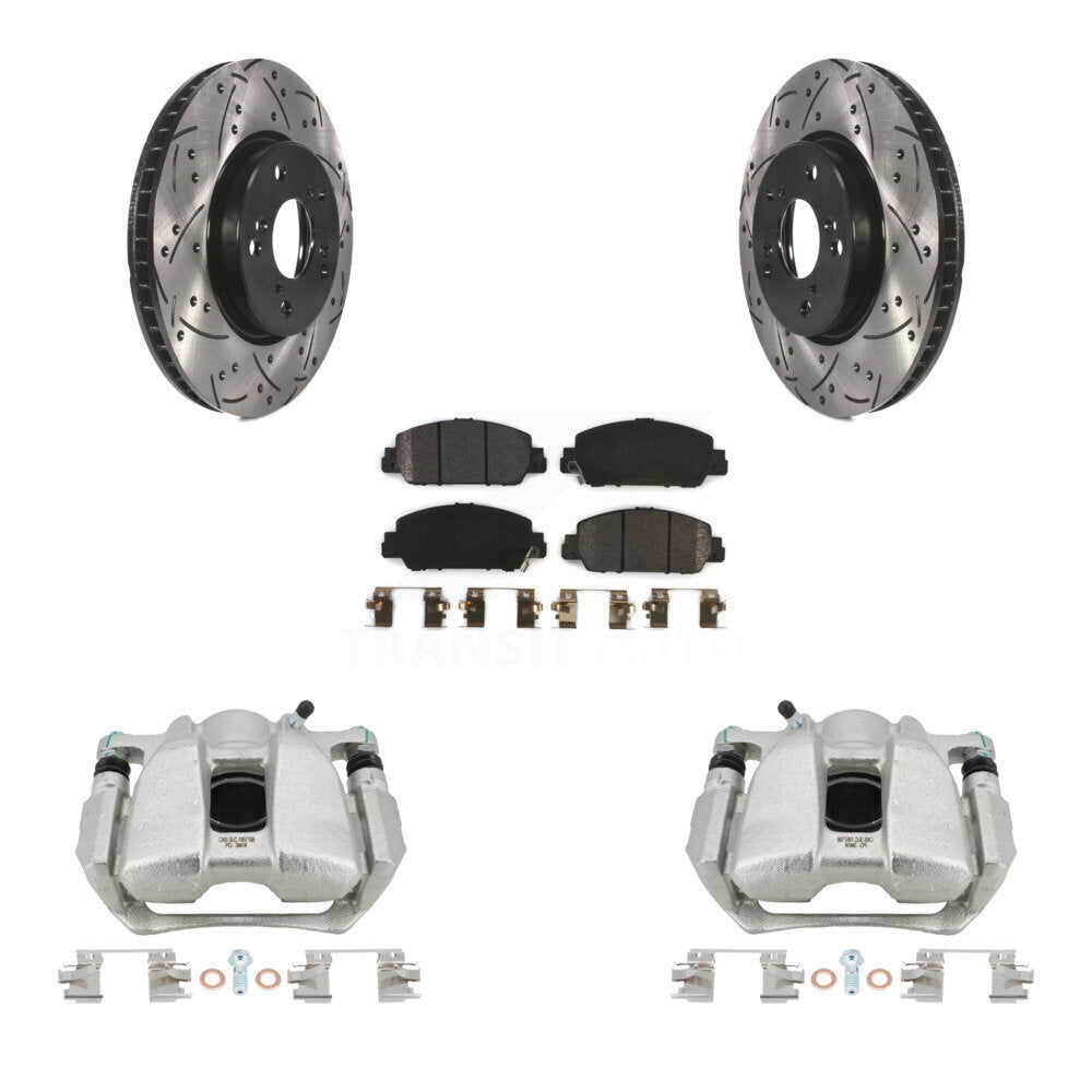 Front Disc Brake Coated Caliper Drill Slot Rotors Semi-Metallic Pad Kit For Honda Accord KCD-100013P