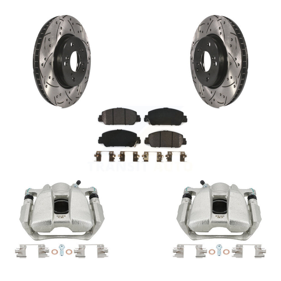 Front Disc Brake Coated Caliper Drill Slot Rotors Semi-Metallic Pad Kit For Honda Accord KCD-100013P