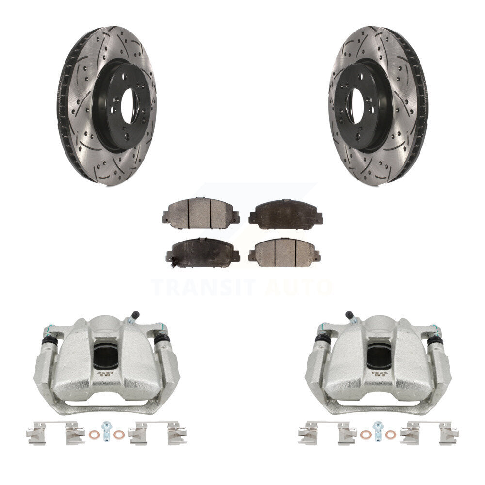 Front Disc Brake Coated Caliper Drilled Slotted Rotor & Ceramic Pad Kit For Honda Accord KCD-100013T