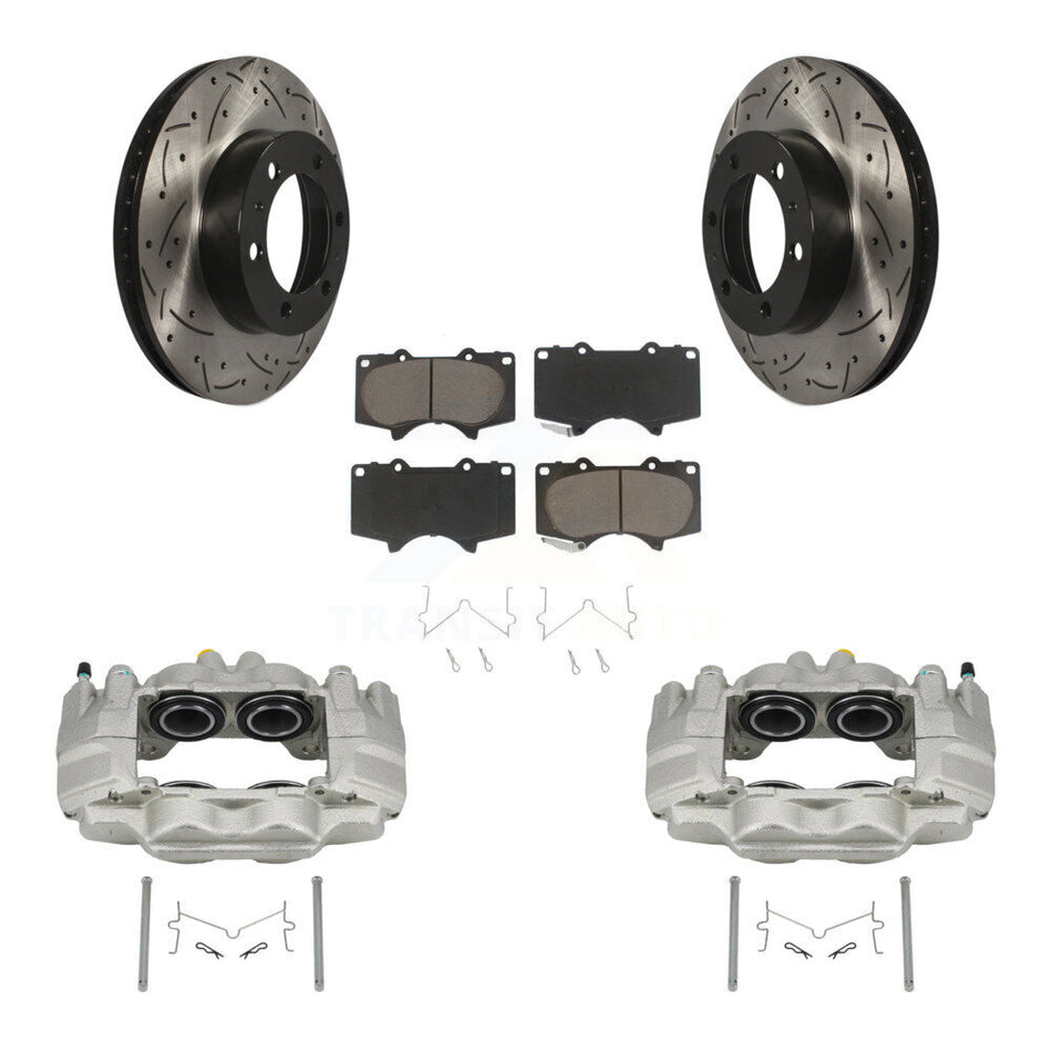Front Brake Coated Caliper Drill Slot Rotor Ceramic Pad Kit For Toyota Tacoma FJ Cruiser KCD-100014C