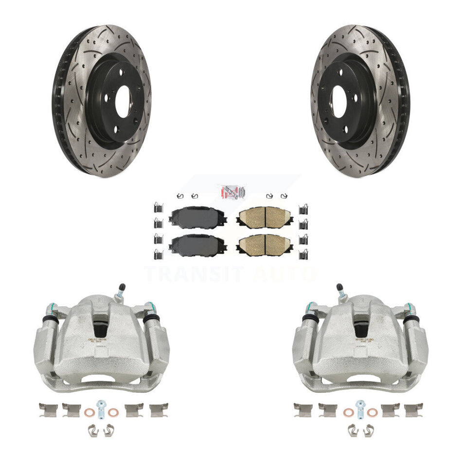 Front Disc Brake Coated Caliper Drilled Slotted Rotors And Ceramic Pads Kit For Toyota RAV4 Scion tC Matrix Pontiac Vibe Corolla iM Mirai KCD-100014N by Transit Auto