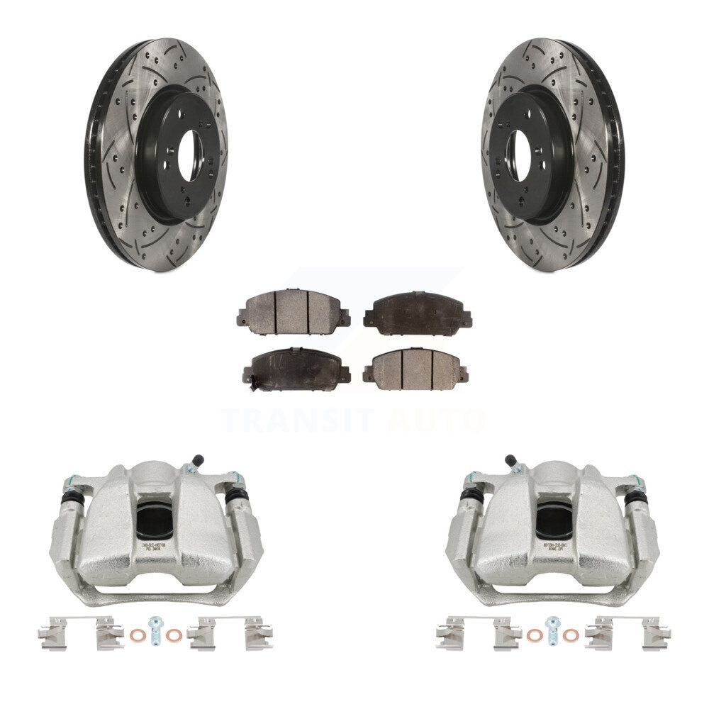 Front Disc Brake Coated Caliper Drilled Slot Rotor Ceramic Pad Kit For Honda HR-V Accord KCD-100015T