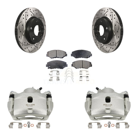 Front Disc Brake Coated Caliper Drilled Slot Rotor Semi-Metallic Pad Kit For Honda Civic KCD-100016P