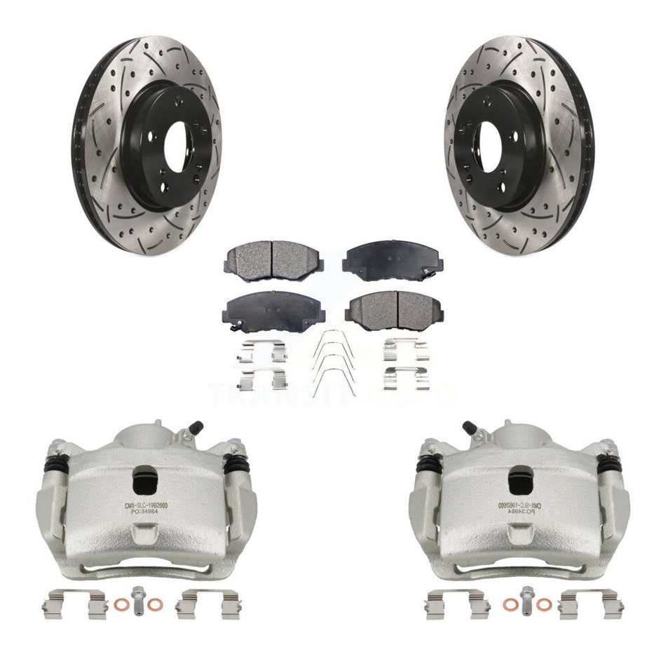 Front Disc Brake Coated Caliper Drilled Slotted Rotors & Ceramic Pad Kit For Honda Civic KCD-100016T
