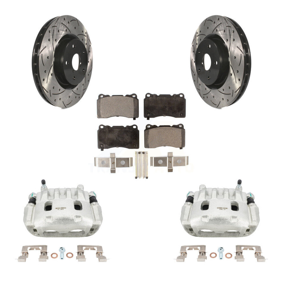 Front Brake Coated Caliper Drill Slot Rotor Semi-Metallic Pad Kit For Subaru Impreza WRX KCD-100017P