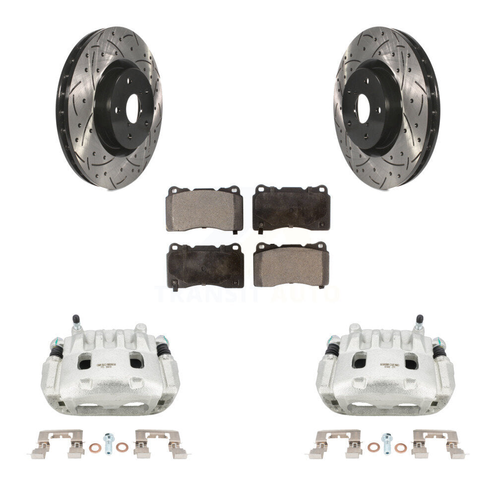 Front Disc Brake Coated Caliper Drill Slot Rotors Ceramic Pad Kit For Subaru Impreza WRX KCD-100017T