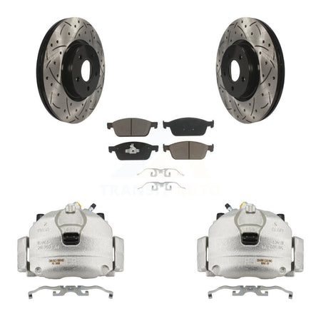 Front Brake Coated Caliper Drill Slot Rotors Ceramic Pad Kit For 2013-2018 Ford Focus ST KCD-100018C