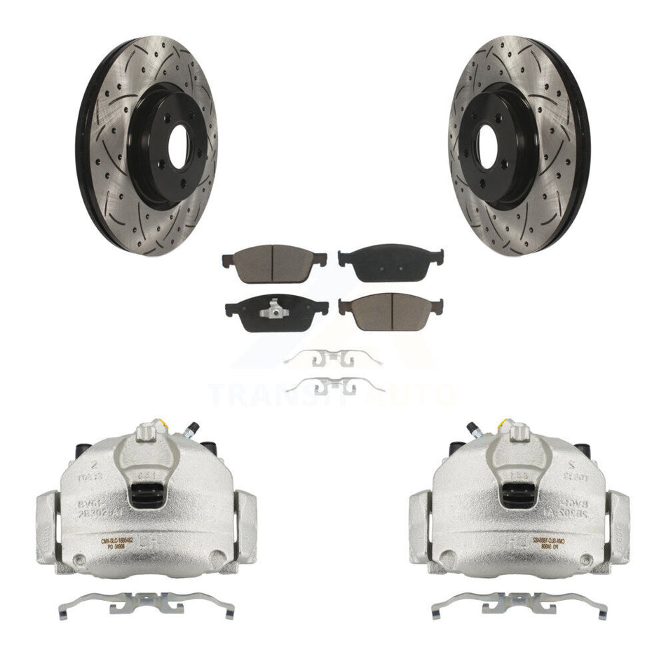 Front Brake Coated Caliper Drill Slot Rotors Ceramic Pad Kit For 2013-2018 Ford Focus ST KCD-100018C