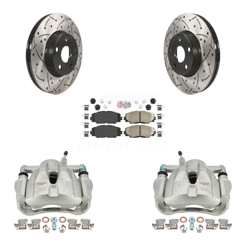 Front Disc Brake Coated Caliper Drilled Slotted Rotors And Ceramic Pads Kit For Toyota Corolla Scion xD Matrix Pontiac Vibe KCD-100019N by Transit Auto