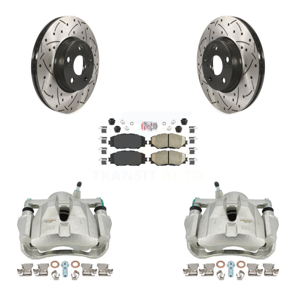 Front Disc Brake Coated Caliper Drilled Slotted Rotors And Ceramic Pads Kit For Toyota Corolla Scion xD Matrix Pontiac Vibe KCD-100019N by Transit Auto