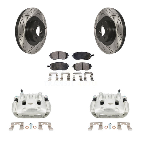 Front Brake Caliper Drill Slotted Rotor Semi-Metallic Pad Kit For Subaru Outback Impreza KCD-100019P