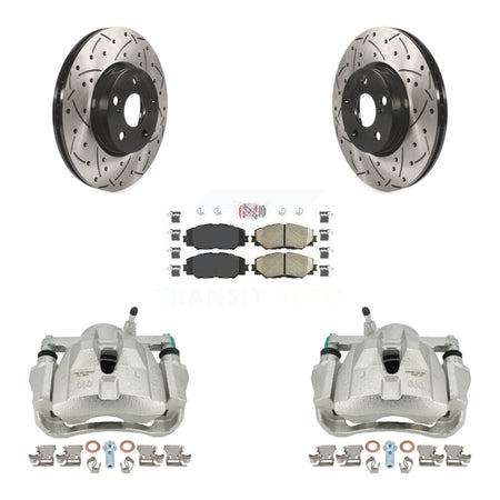 Front Disc Brake Coated Caliper Drilled Slotted Rotors And Ceramic Pads Kit For Toyota Corolla Scion xD Matrix Pontiac Vibe KCD-100020N by Transit Auto