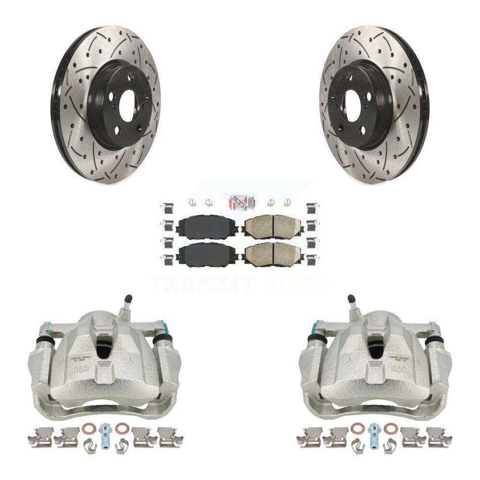 Front Disc Brake Coated Caliper Drilled Slotted Rotors And Ceramic Pads Kit For Toyota Corolla Scion xD Matrix Pontiac Vibe KCD-100020N by Transit Auto