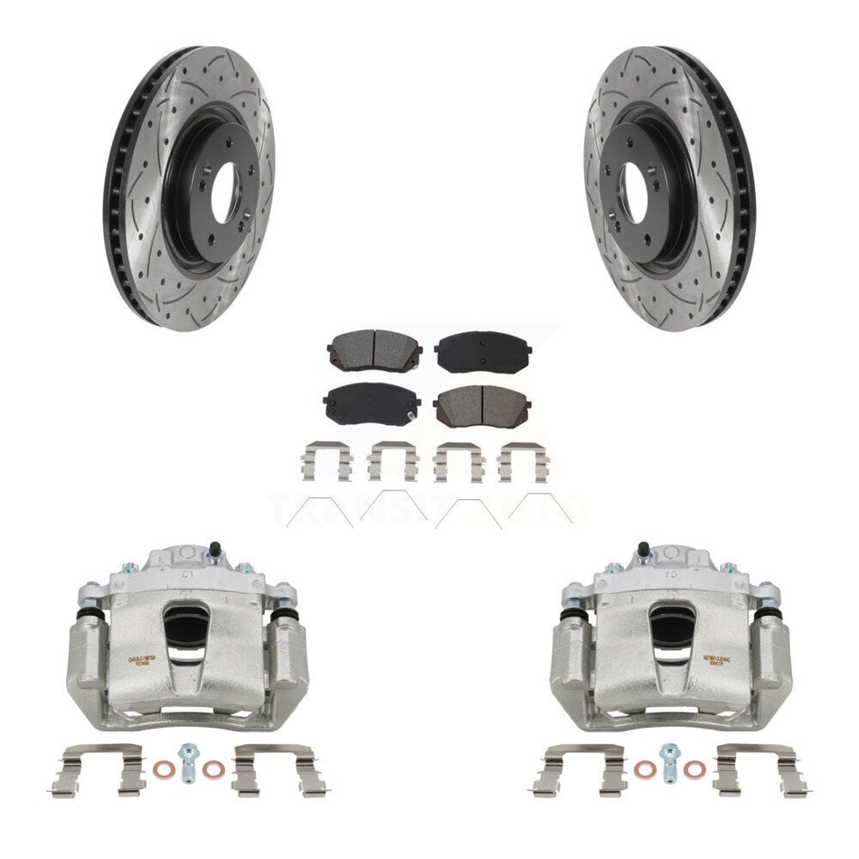 Front Brake Caliper Drill Slot Rotor Semi-Metallic Pad Kit For Hyundai Sonata Kia Optima KCD-100021S