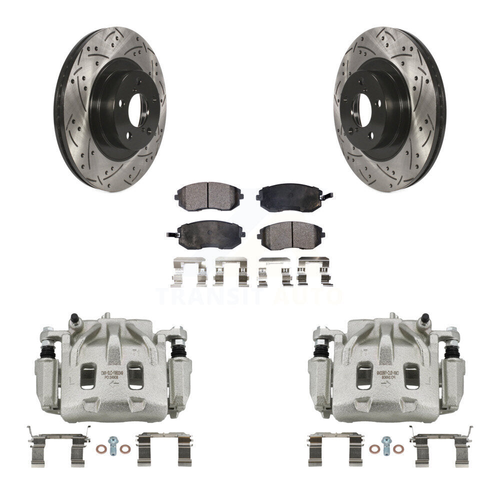 Front Disc Brake Coated Caliper Drill Slot Rotor Semi-Metallic Pad Kit For Subaru Legacy KCD-100023P