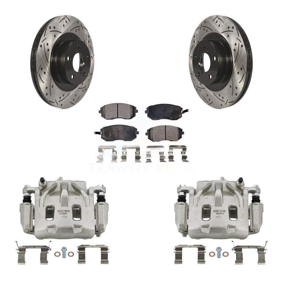 Front Disc Brake Coated Caliper Drill Slot Rotor Semi-Metallic Pad Kit For Subaru Legacy KCD-100023P