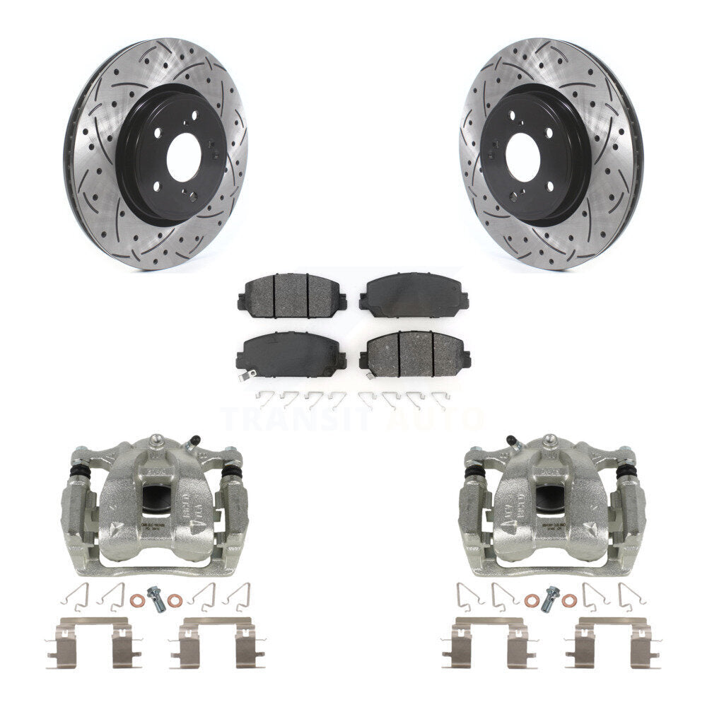 Front Disc Brake Coated Caliper Drilled Slotted Rotors And Semi-Metallic Pads Kit For Honda CR-V KCD-100023S by Transit Auto