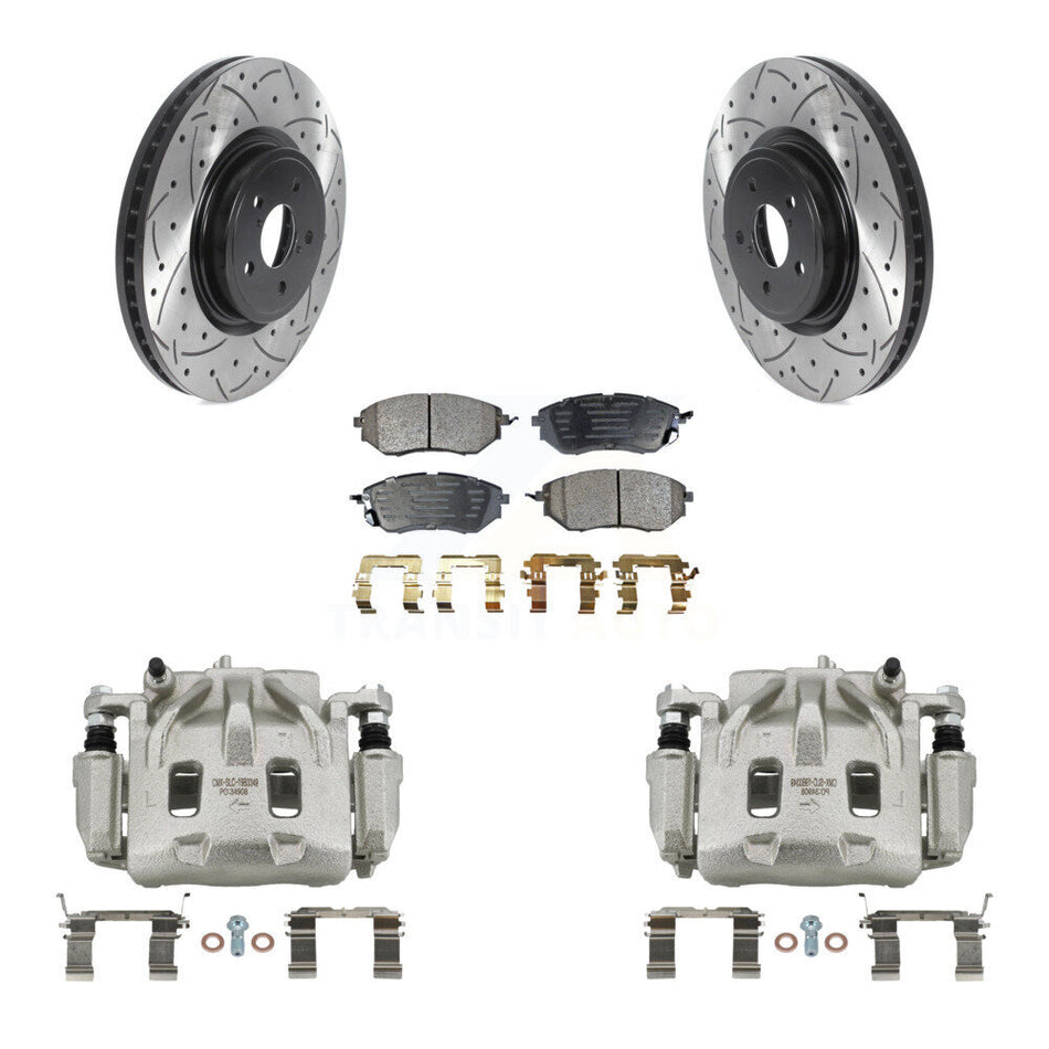 Front Brake Caliper Drilled Slot Rotor Semi-Metallic Pad Kit For Subaru Forester Outback KCD-100024P