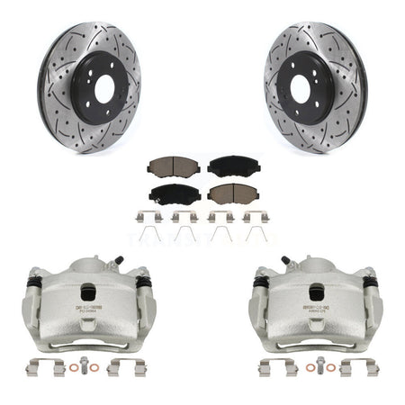 Front Disc Brake Coated Caliper Drilled Slotted Rotor & Ceramic Pad Kit For Honda Accord KCD-100025C