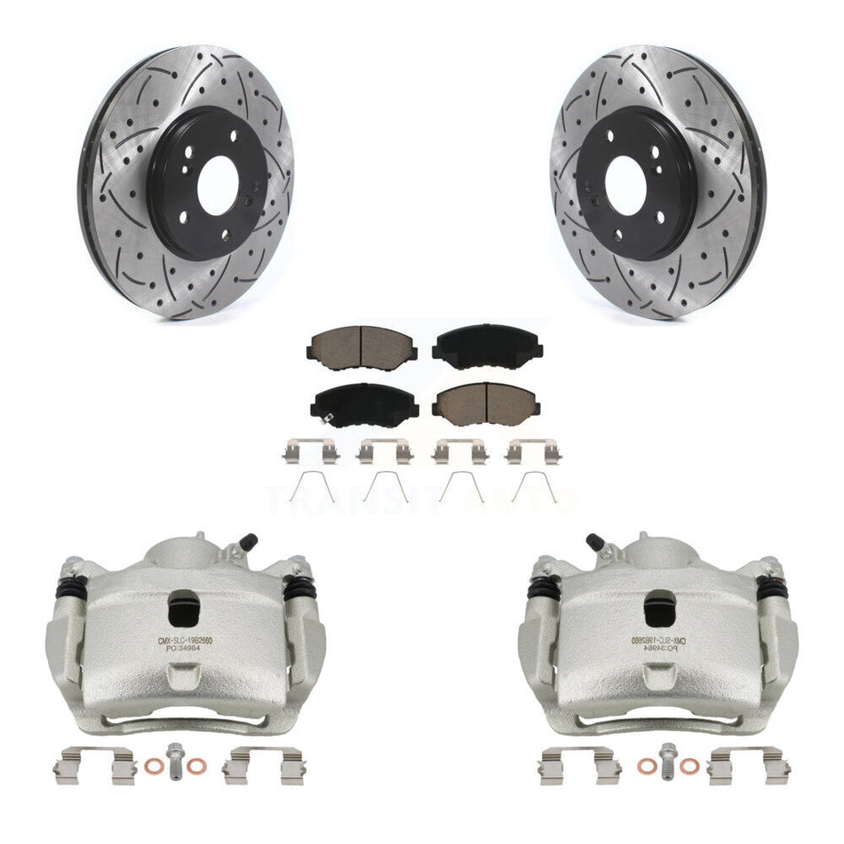 Front Disc Brake Coated Caliper Drilled Slotted Rotor & Ceramic Pad Kit For Honda Accord KCD-100025C
