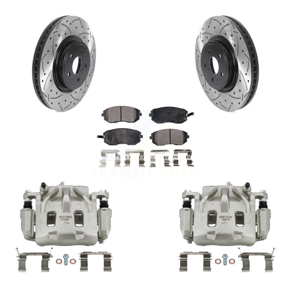 Front Disc Brake Coated Caliper Drill Slot Rotor Semi-Metallic Pad Kit For Subaru Legacy KCD-100025P