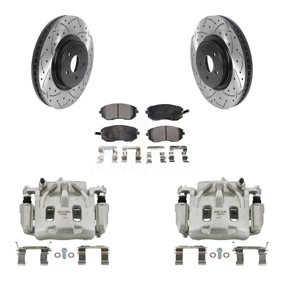 Front Disc Brake Coated Caliper Drilled Slotted Rotors Ceramic Pad Kit For Subaru Legacy KCD-100025T
