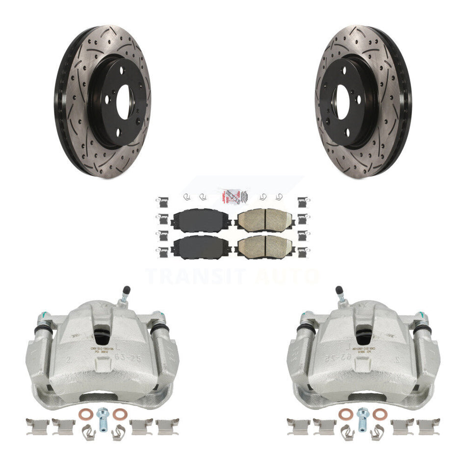 Front Disc Brake Coated Caliper Drilled Slotted Rotors And Ceramic Pads Kit For 2014-2015 Toyota RAV4 LE With Canada or U.S. Emissions Excluding Vehicles Manufactured In Japan KCD-100026N by Transit Auto