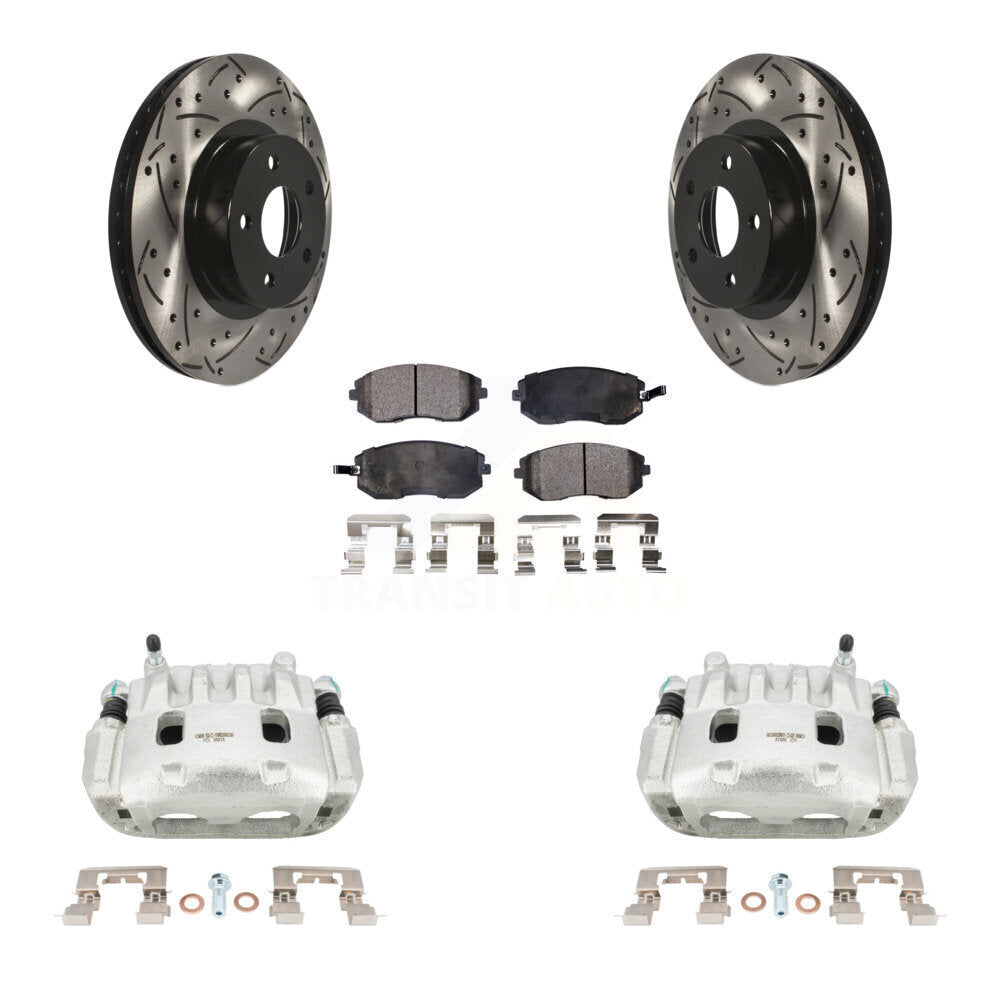 Front Disc Brake Coated Caliper Drill Slot Rotor Semi-Metallic Pad Kit For Subaru Legacy KCD-100026P