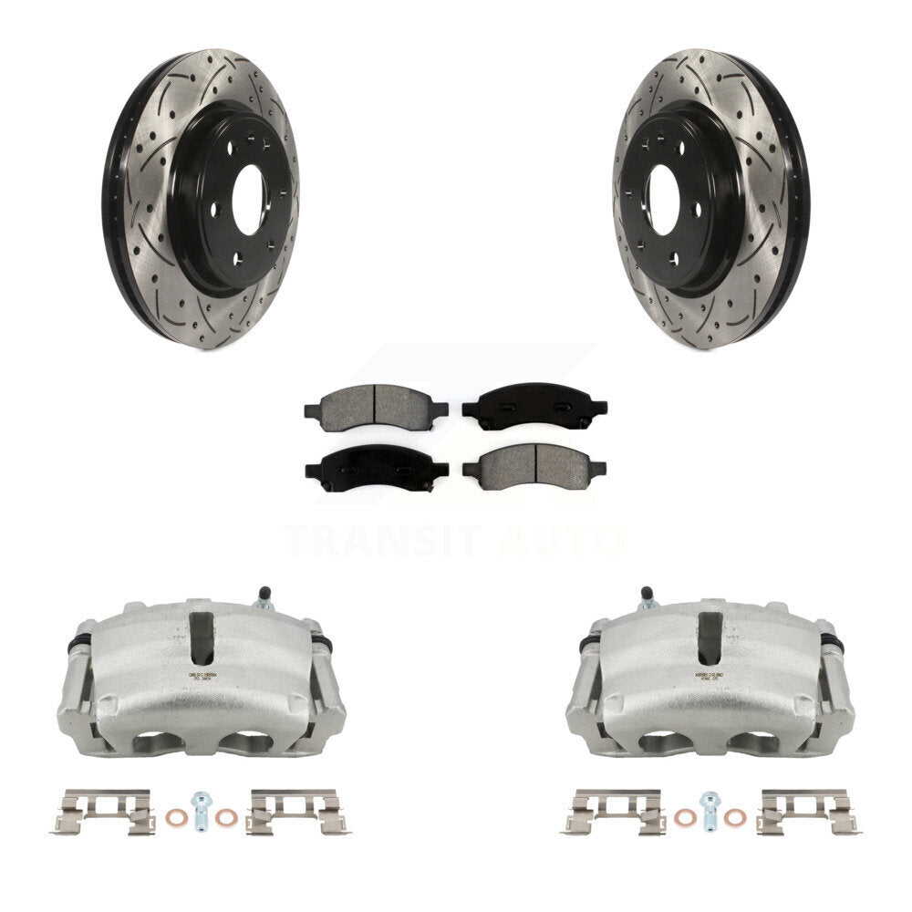 Front Brake Caliper Drill Slot Rotors Semi-Metallic Pad Kit For GMC Acadia Buick Enclave KCD-100026S