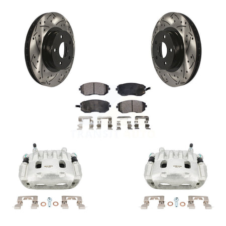 Front Disc Brake Coated Caliper Drilled Slotted Rotors Ceramic Pad Kit For Subaru Legacy KCD-100026T