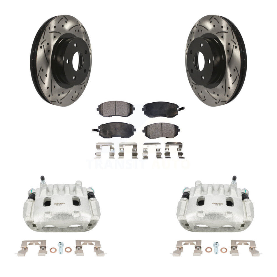 Front Disc Brake Coated Caliper Drilled Slotted Rotors Ceramic Pad Kit For Subaru Legacy KCD-100026T