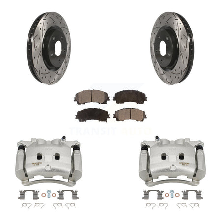 Front Disc Brake Coated Caliper Drill Slot Rotors Semi-Metallic Pad Kit For Nissan Rogue KCD-100028P