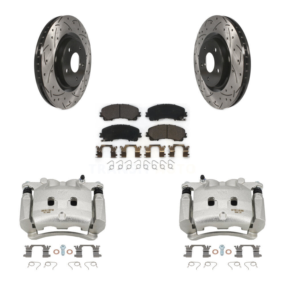 Front Disc Brake Coated Caliper Drilled Slotted Rotor & Ceramic Pad Kit For Nissan Rogue KCD-100028T