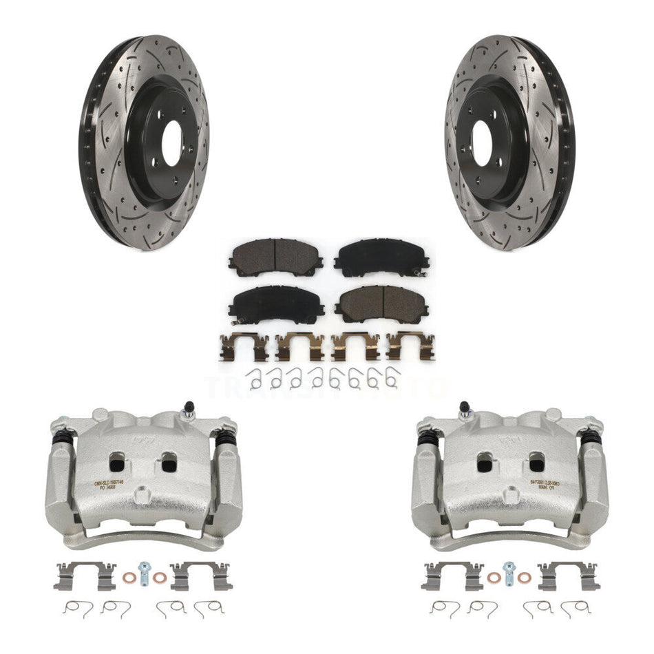 Front Disc Brake Coated Caliper Drilled Slotted Rotor & Ceramic Pad Kit For Nissan Rogue KCD-100028T