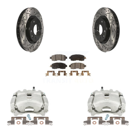 Front Disc Brake Coated Caliper Drilled Slotted Rotors And Semi-Metallic Pads Kit For Nissan LEAF KCD-100030P by Transit Auto