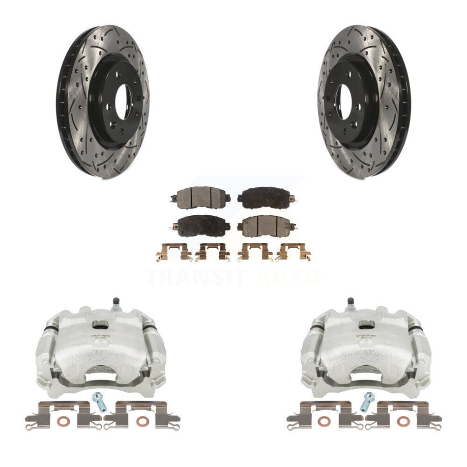 Front Disc Brake Coated Caliper Drilled Slotted Rotors And Ceramic Pads Kit For Nissan LEAF KCD-100030T by Transit Auto