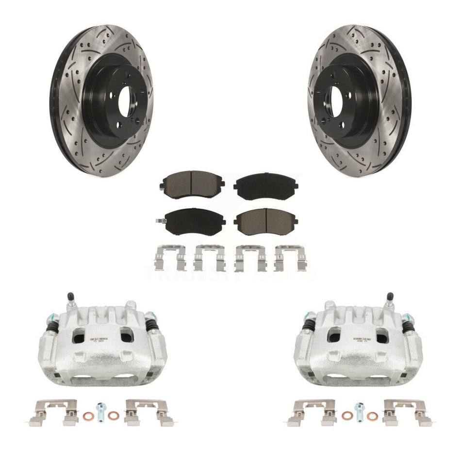 Front Brake Caliper Drill Slot Rotor Ceramic Pad Kit For Subaru Outback Impreza Forester KCD-100031C