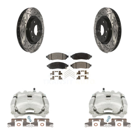 Front Disc Brake Coated Caliper Drilled Slotted Rotors And Semi-Metallic Pads Kit For 2015 Nissan LEAF Vehicles Manufactured In Japan KCD-100031P by Transit Auto