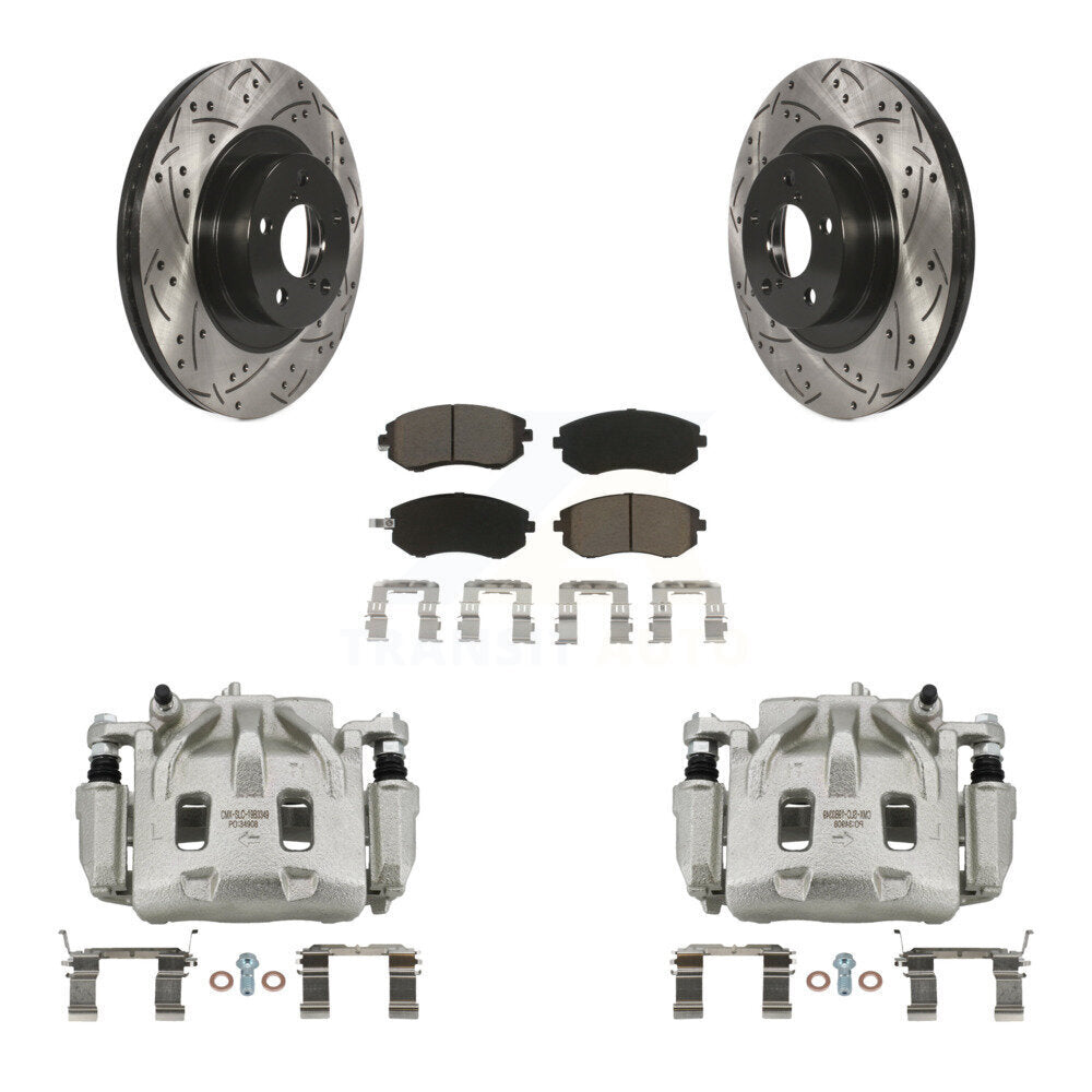 Front Disc Brake Coated Caliper Drilled Slotted Rotors Ceramic Pad Kit For Subaru Legacy KCD-100032C