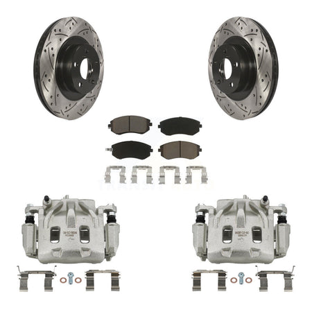 Front Disc Brake Coated Caliper Drilled Slotted Rotors Ceramic Pad Kit For Subaru Legacy KCD-100032C